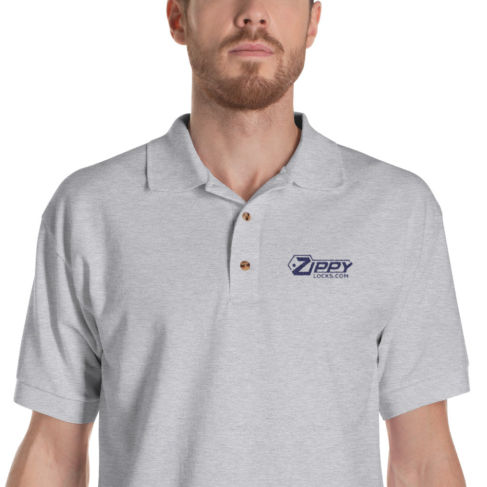 Embroidered Navy Polo Shirt with "Zippy Locks" Logo (Light Grey) - ZIPPY LOCKSHOP