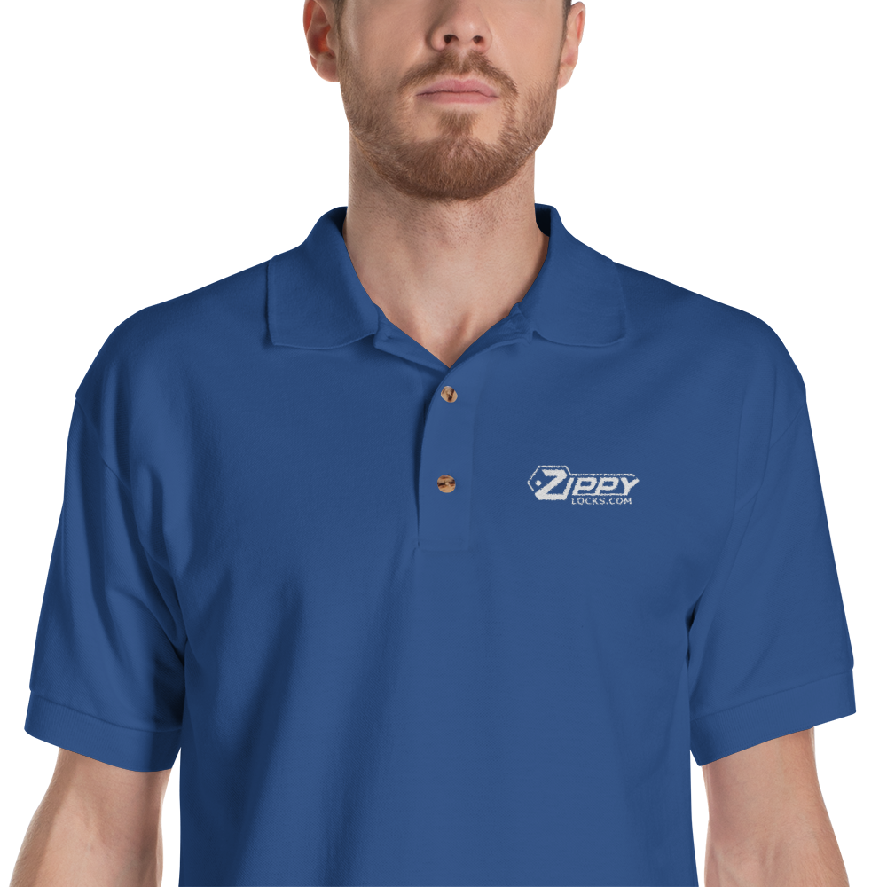 Embroidered Navy Polo Shirt with "Zippy Locks" Logo (Blue) - ZIPPY LOCKSHOP